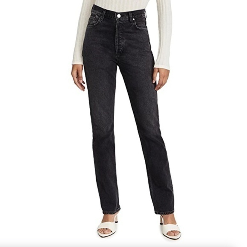 Goldsign Mellery Ankle Straight Leg Jeans In Alston Black Cotton Blend Size 24